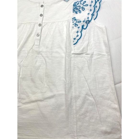 LOFT Women Petite Eyelet Flutter Henley Mixed Media Top L - Picture 3 of 14